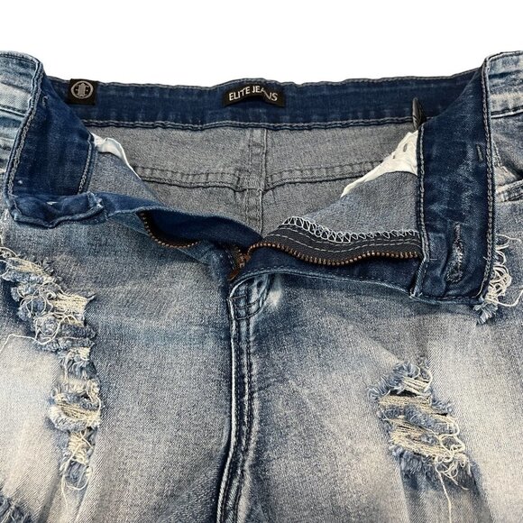 Elite Jeans Distressed Daisy Duke Fringe High Rise Wedgie Denim Jean Shorts - Picture 3 of 7